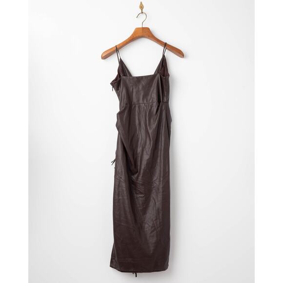 SIMKHAI Carkee Brown Faux Leather Fringe Dress Size 4 - Picture 6 of 9